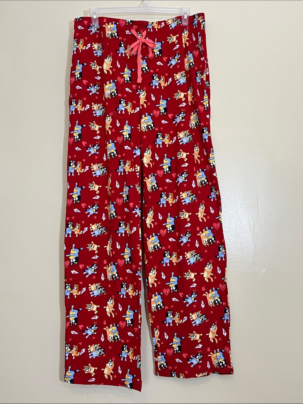 Men’s  Red Character-Print Jogger Pants with Pink Drawstring